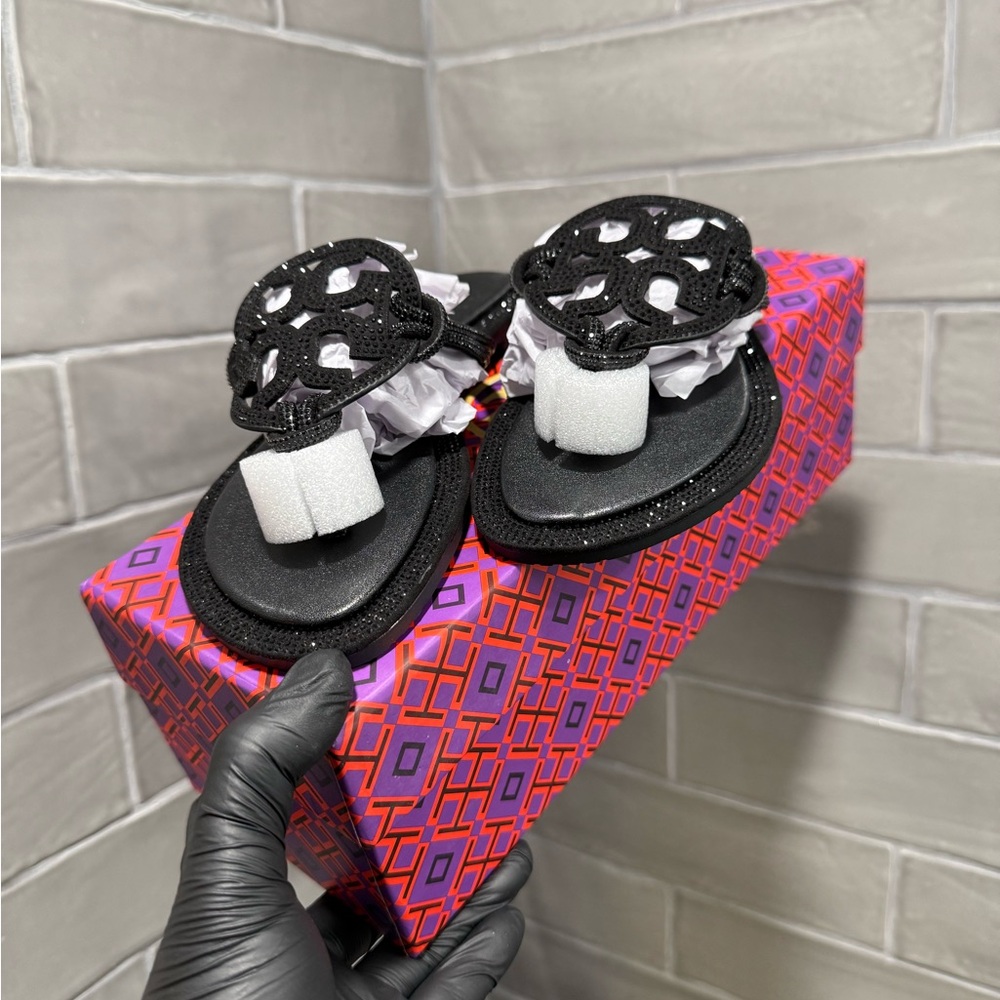 Tory Burch Black Glitter Sandals